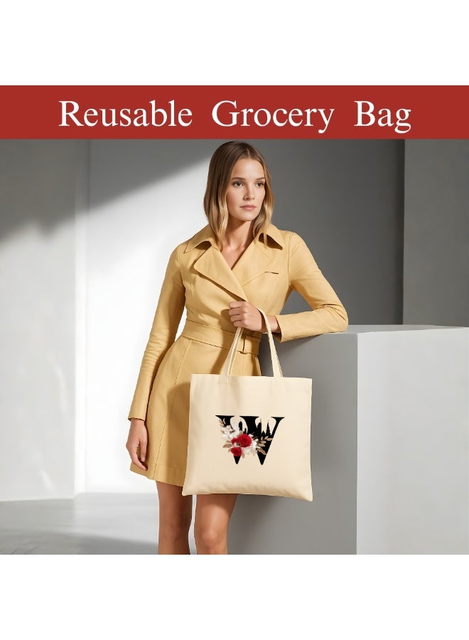 PRINTSHOP4ME Floral Initial Tote Bag A To Z – Cotton Canvas Reusable Tote With Alphabet Print For Grocery, Market And Daily Use - Image 2